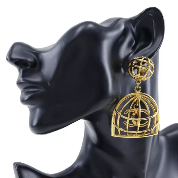 CHANEL Bird cage Earring Plated Gold 31.9g - Picture 5 of 8